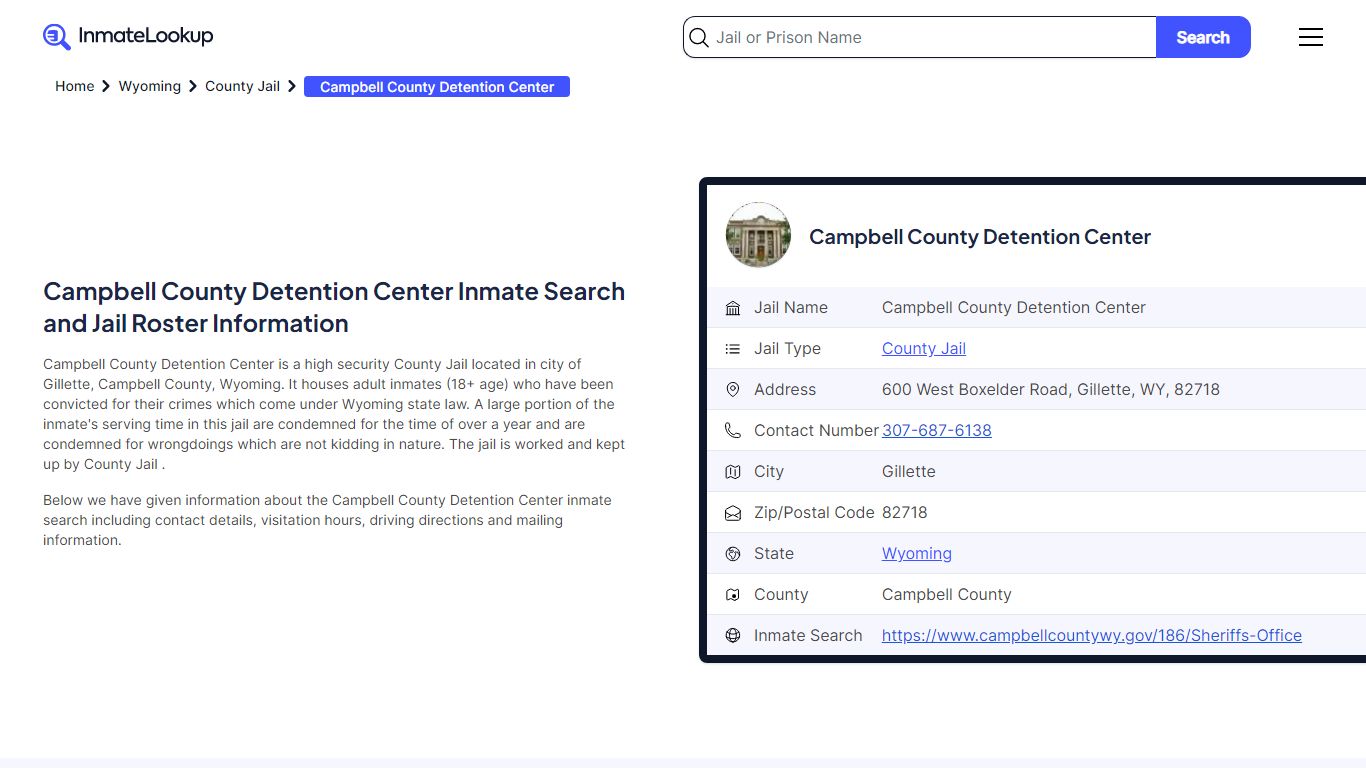 Campbell County Detention Center (WY) Inmate Search Wyoming - Inmate Lookup